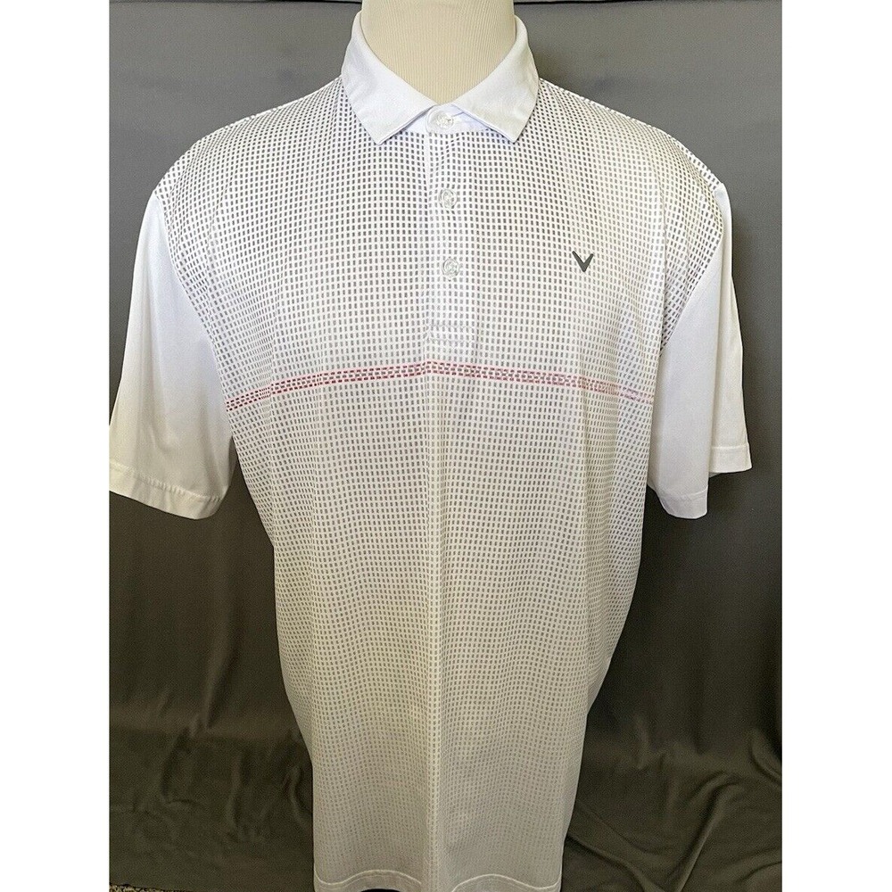 Callaway Opti Dri Golf Polo Mens XL‎ White Gray Short Sleeve Logo Shirt